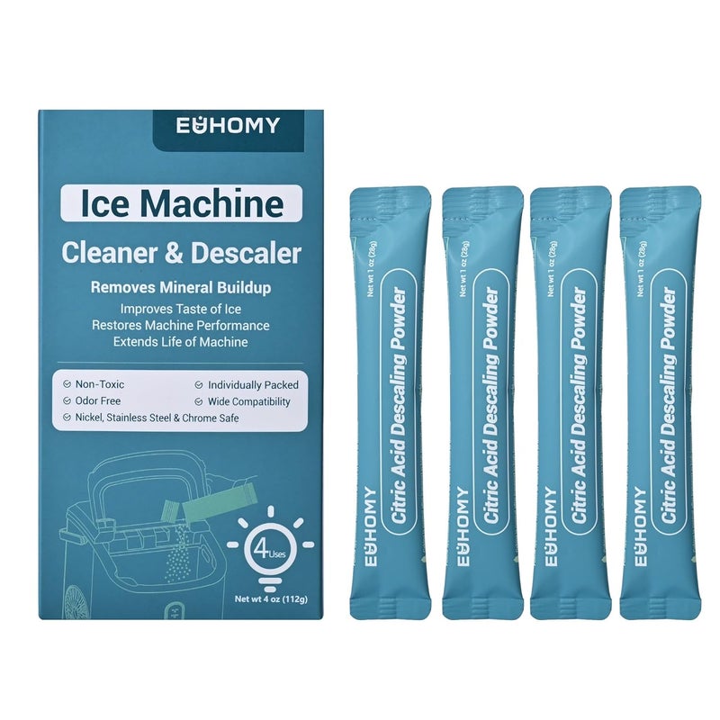 EUHOMY Ice Maker Cleaner & Descaler | 4 Use & Individually Packed | Ice Machine Cleaner with Organic Citric Acid Descaling Powder, Ideal for All Brands - Image 1